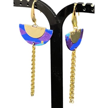 Boucles d'oreilles demi lunes origami et acier inoxydable or