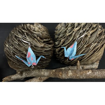 Boucles d'oreilles en alliage de laiton avec grues bleues en origami