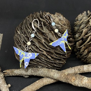 Boucles d'oreilles en alliage de laiton avec papillon en origami et perles en agate