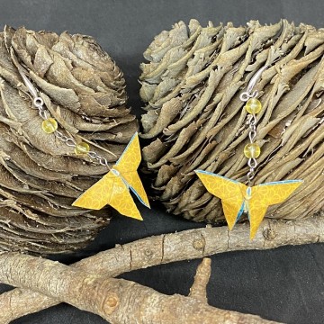 Boucles d'oreilles en alliage de laiton avec papillon en origami et perles en citrine