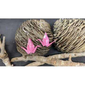 Boucles d'oreilles en alliage de laiton avec grues roses en origami