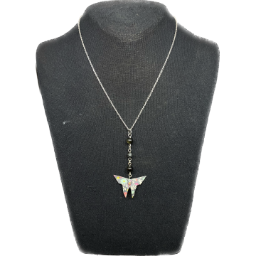 Collier chocker en acier inoxydable avec un papillon en origami et des perles de lave et d'obsidienne