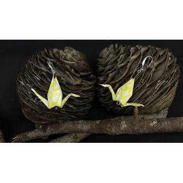 Boucles d'oreilles en alliage de laiton avec grues vertes en origami