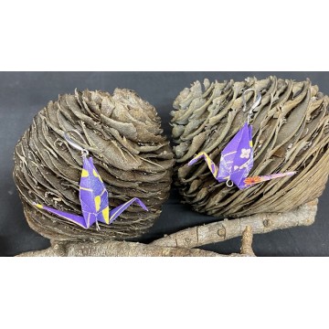 Boucles d'oreilles en alliage de laiton avec grues violettes en origami
