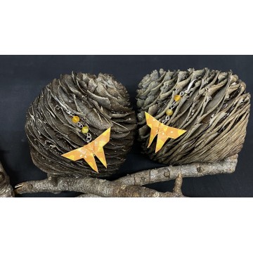 Boucles d'oreilles en alliage de laiton avec papillon en origami et perles en agate orange