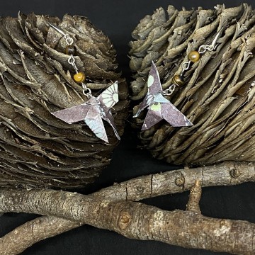 Boucles d'oreilles en alliage de laiton avec papillon en origami et perles en  oeil de tigre