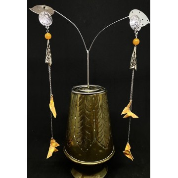 Boucles d'oreilles artisanales avec clous en alliage laiton argent, papier origami vernis et perles en agate.