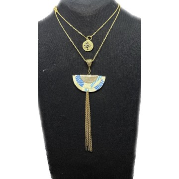 Collier en acier inoxydable or et papier vernis blanc