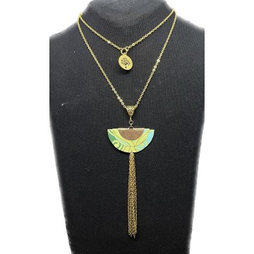 Collier en acier inoxydable or et papier vernis vert clair